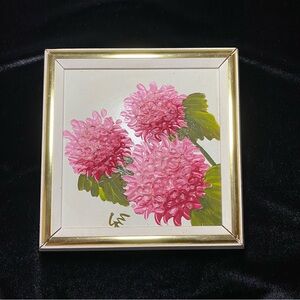Textured Floral Pink painting 7.5x7.5 in a cream frame with gold trim